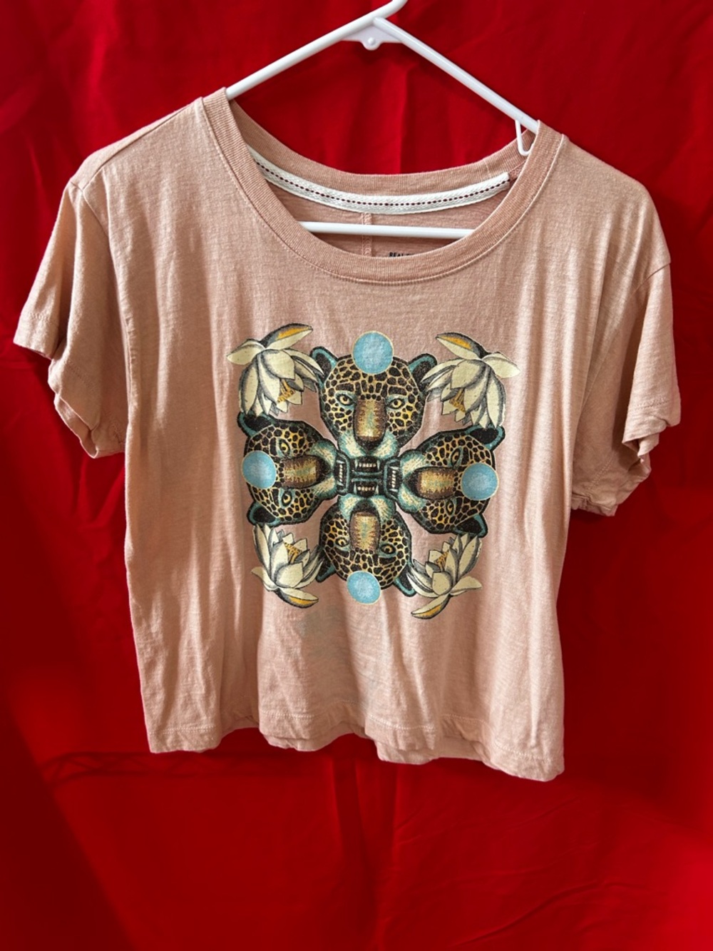 Pilcro Dusty Pink Short Sleeve Tee with Leopard Floral Medallion